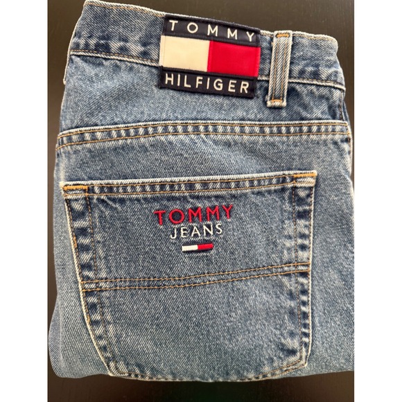 Tommy Hilfiger Mens Old‎ School Freedom Jean 36x34 Blue 90s Flag Spellout Denim - Picture 9 of 16